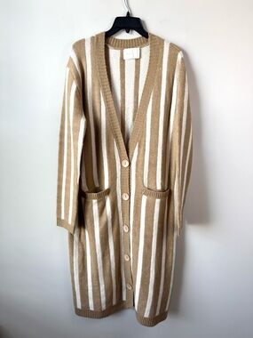 All:Row Long Cardigan Ivory Camel Stripe S